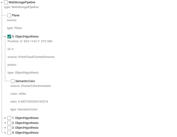 The details tree showing ObjectHypothesis with one of them showing details about their annotations, which include SemanticColor annotations